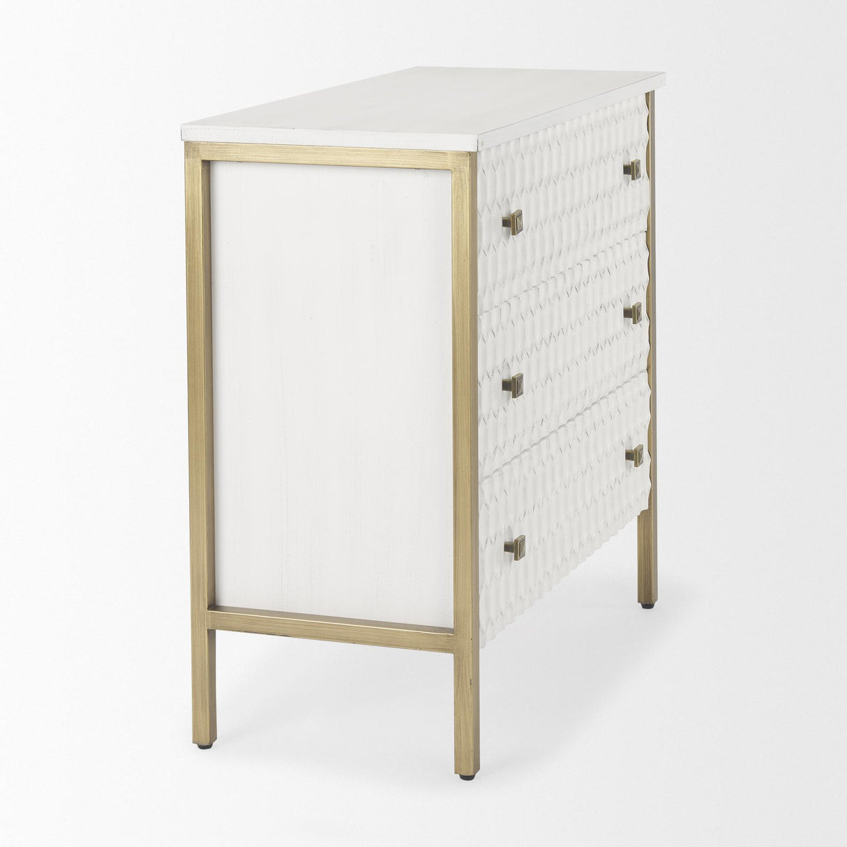 Mercana Savannah White Fir Veneer w/ Gold Metal 3-Drawer Accent Cabinet