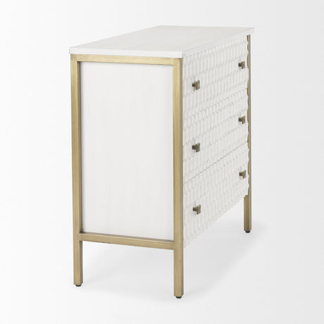 Mercana Savannah White Fir Veneer w/ Gold Metal 3-Drawer Accent Cabinet