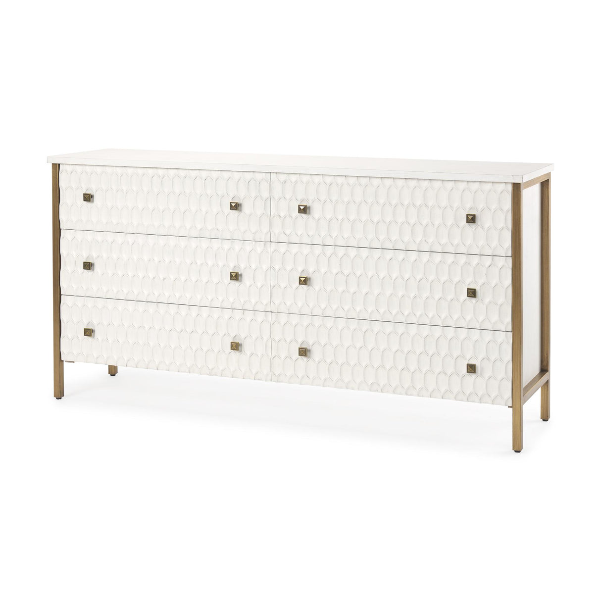 Mercana Savannah White Fir Veneer w/ Gold Metal Accents 6-Drawer Sideboard