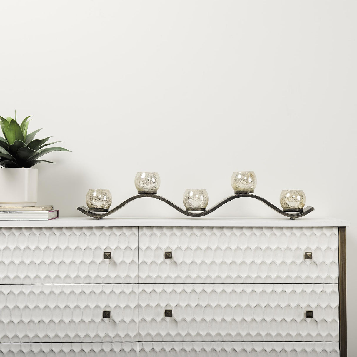 Mercana Savannah White Fir Veneer w/ Gold Metal Accents 6-Drawer Sideboard