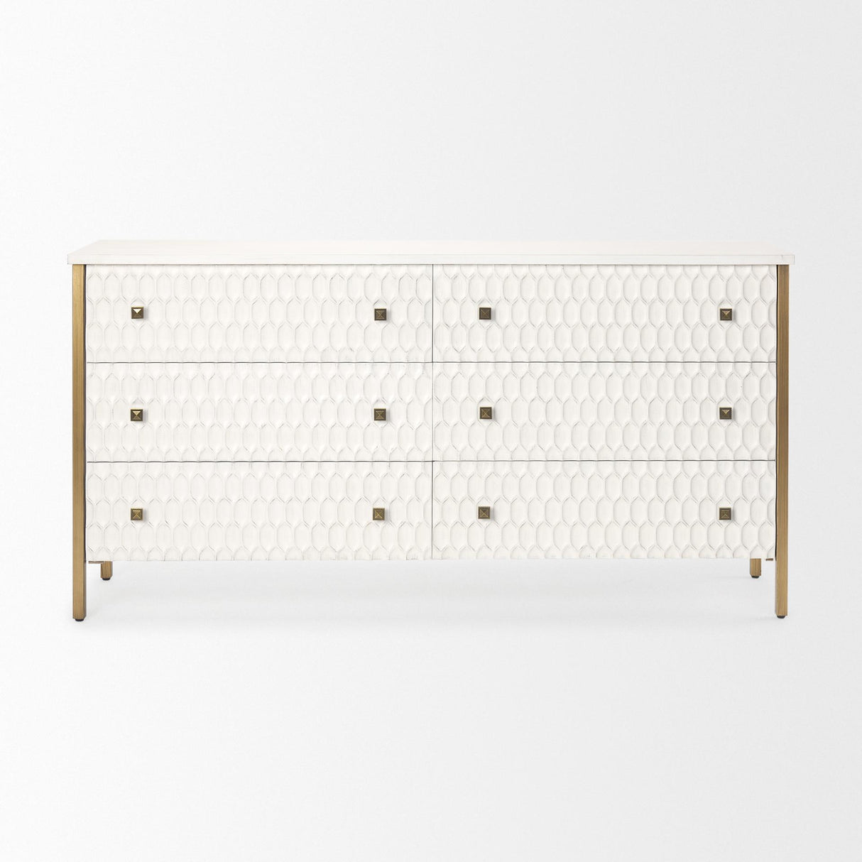 Mercana Savannah White Fir Veneer w/ Gold Metal Accents 6-Drawer Sideboard