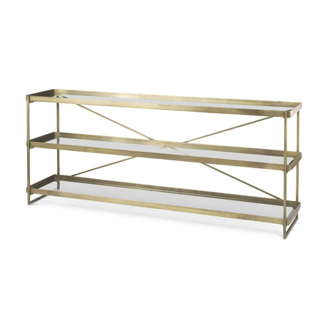 Mercana Trey 72.0L x 16.0W x 30.0H Gold Metal W/Glass Console Table