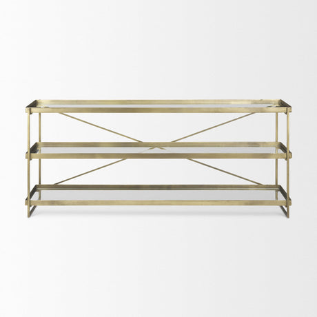 Mercana Trey 72.0L x 16.0W x 30.0H Gold Metal W/Glass Console Table