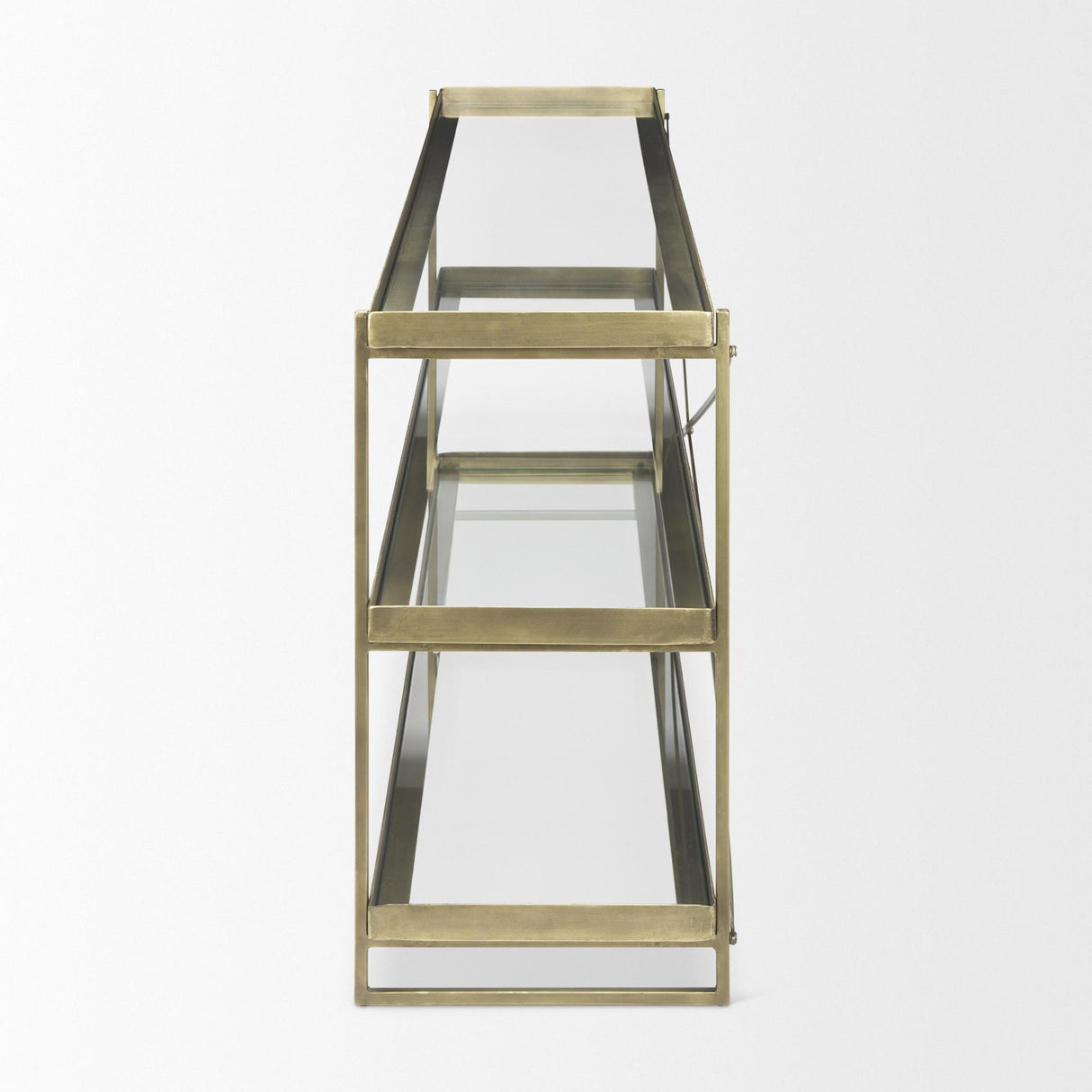 Mercana Trey 72.0L x 16.0W x 30.0H Gold Metal W/Glass Console Table