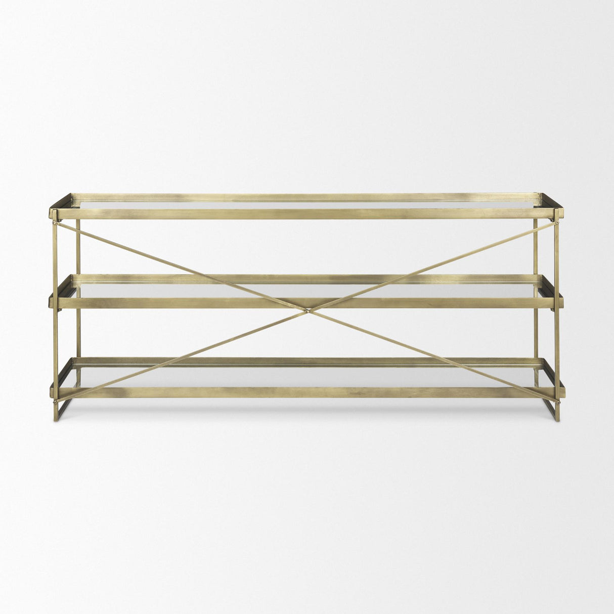 Mercana Trey 72.0L x 16.0W x 30.0H Gold Metal W/Glass Console Table