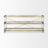 Mercana Trey 72.0L x 16.0W x 30.0H Gold Metal W/Glass Console Table