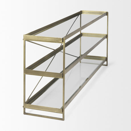 Mercana Trey 72.0L x 16.0W x 30.0H Gold Metal W/Glass Console Table