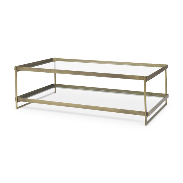 Mercana Trey 56.0L x 32.0W x 17.0H Gold Metal W/Glass Coffee table