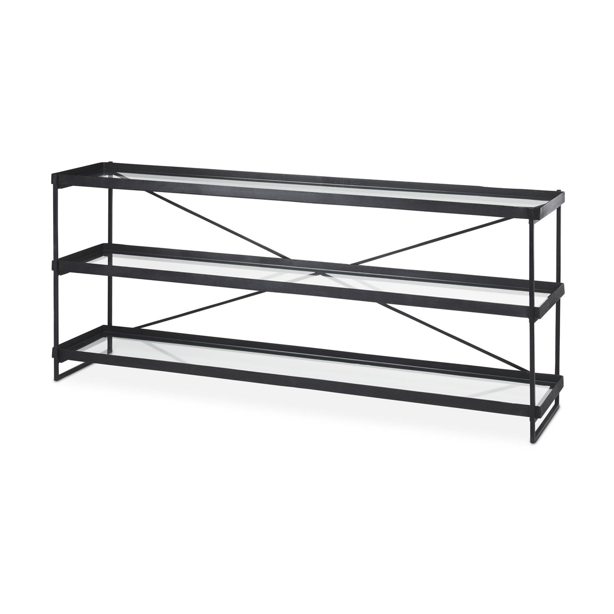Mercana Trey 72.0"L x 16.0"W x 30.0"H Black Metal W/Glass Console Table