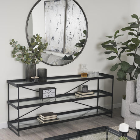 Mercana Trey 72.0"L x 16.0"W x 30.0"H Black Metal W/Glass Console Table
