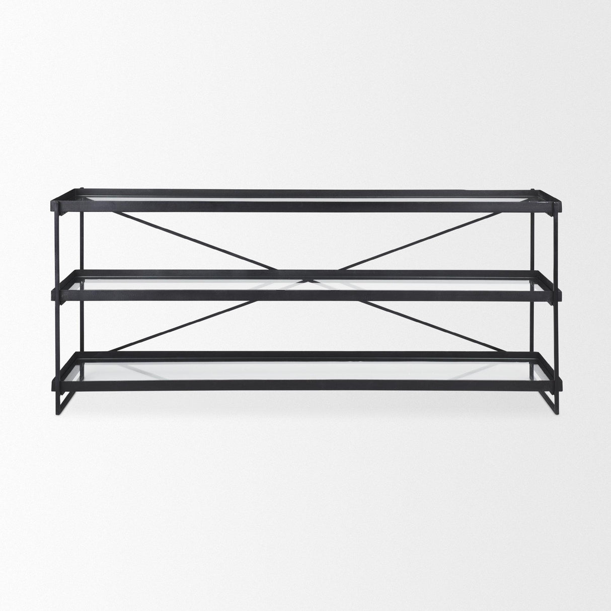 Mercana Trey 72.0"L x 16.0"W x 30.0"H Black Metal W/Glass Console Table