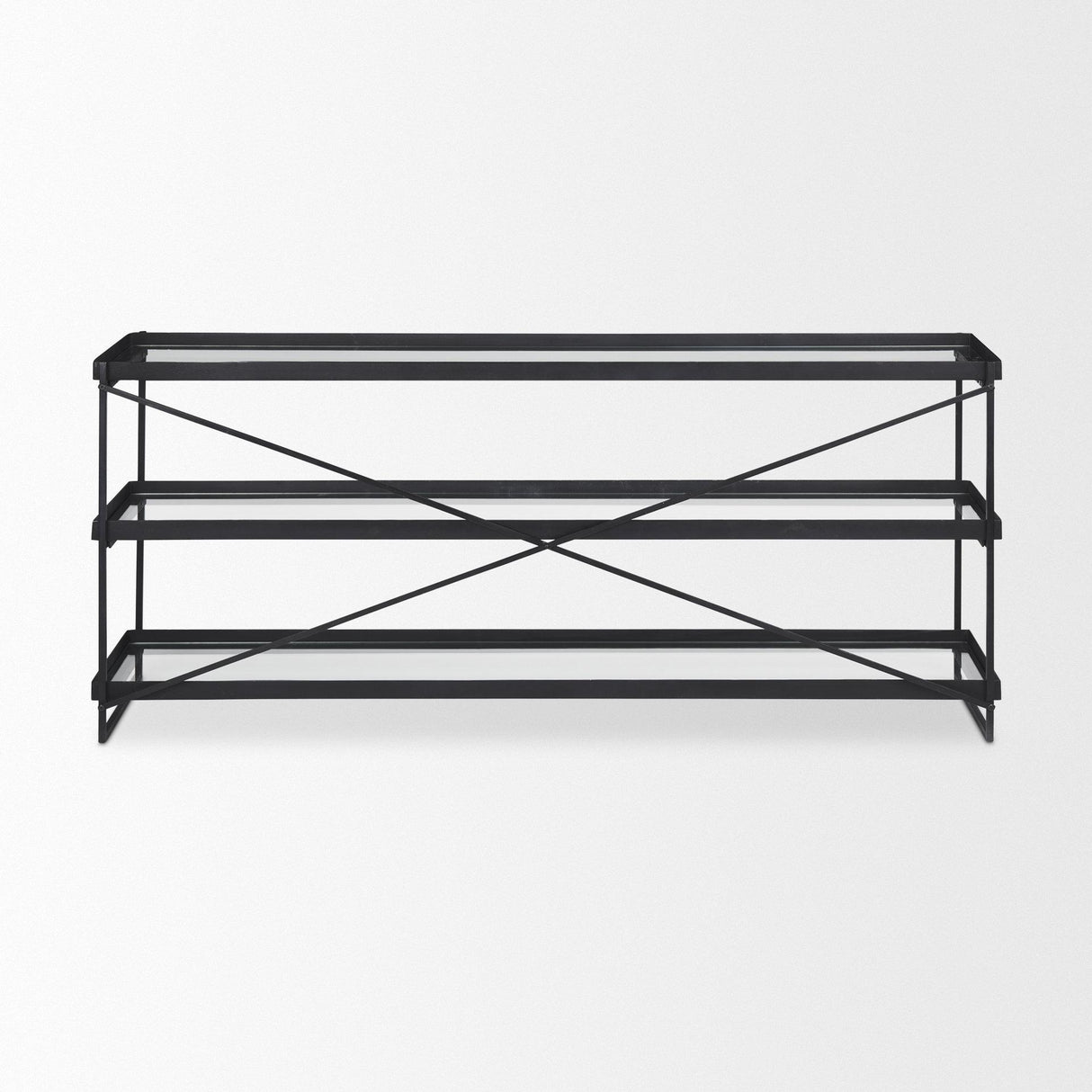 Mercana Trey 72.0"L x 16.0"W x 30.0"H Black Metal W/Glass Console Table