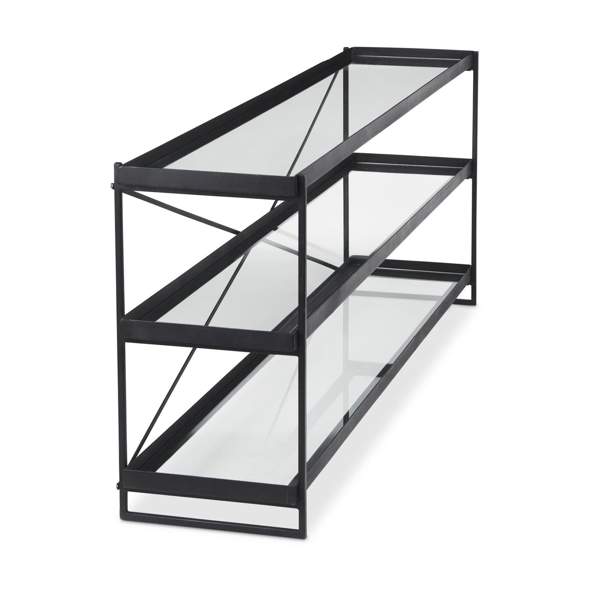 Mercana Trey 72.0"L x 16.0"W x 30.0"H Black Metal W/Glass Console Table