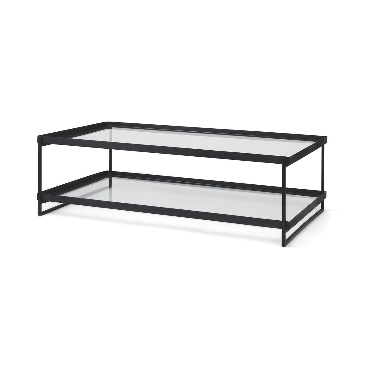 Mercana Trey 56"L x 32"W x 17"H Black Metal W/Glass Coffee Table