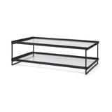 Mercana Trey 56"L x 32"W x 17"H Black Metal W/Glass Coffee Table