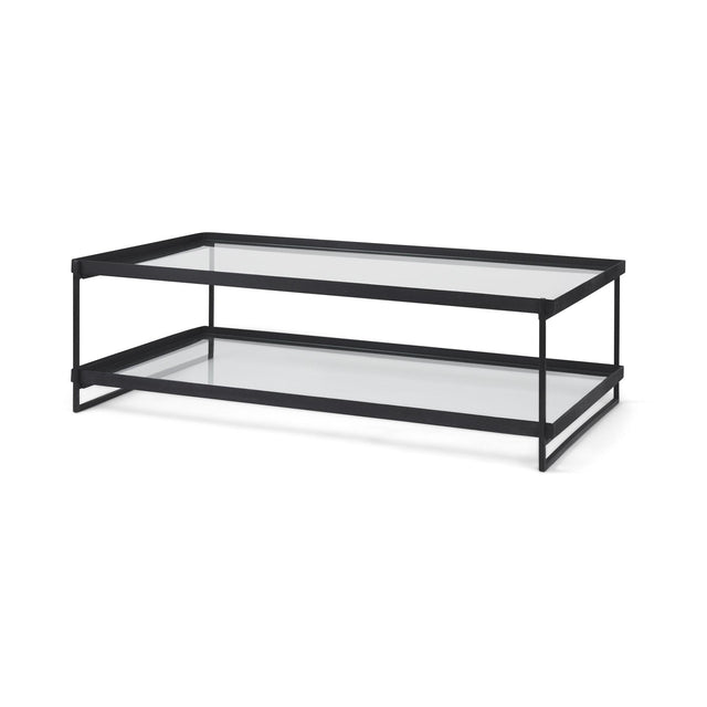 Mercana Trey 56"L x 32"W x 17"H Black Metal W/Glass Coffee Table
