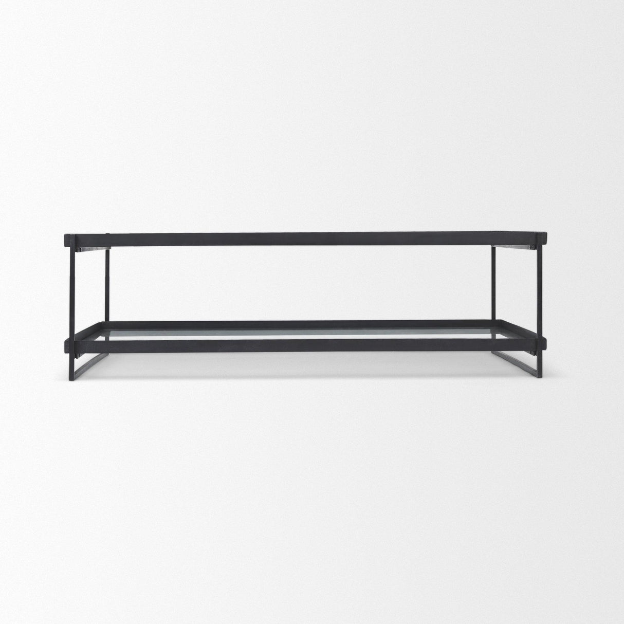 Mercana Trey 56"L x 32"W x 17"H Black Metal W/Glass Coffee Table