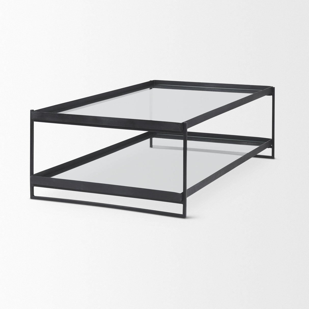 Mercana Trey 56"L x 32"W x 17"H Black Metal W/Glass Coffee Table
