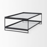 Mercana Trey 56"L x 32"W x 17"H Black Metal W/Glass Coffee Table