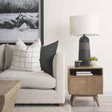 Mercana Javier 18.0L x 18.0W x 30.75H Black Base W/Cream Fabric Shade Table Lamp