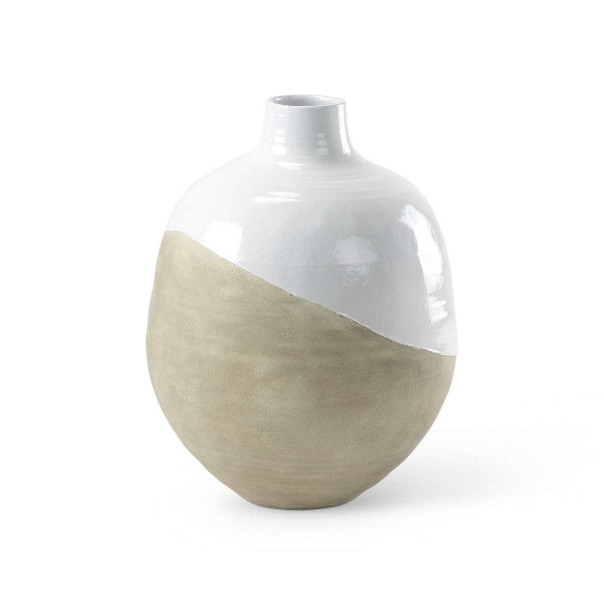 Mercana Amos 18.5L x 18.5W x 24.4H White and Dark Beige Color Blocked Ceramic Floor Vase