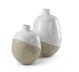 Mercana Amos 18.5L x 18.5W x 24.4H White and Dark Beige Color Blocked Ceramic Floor Vase