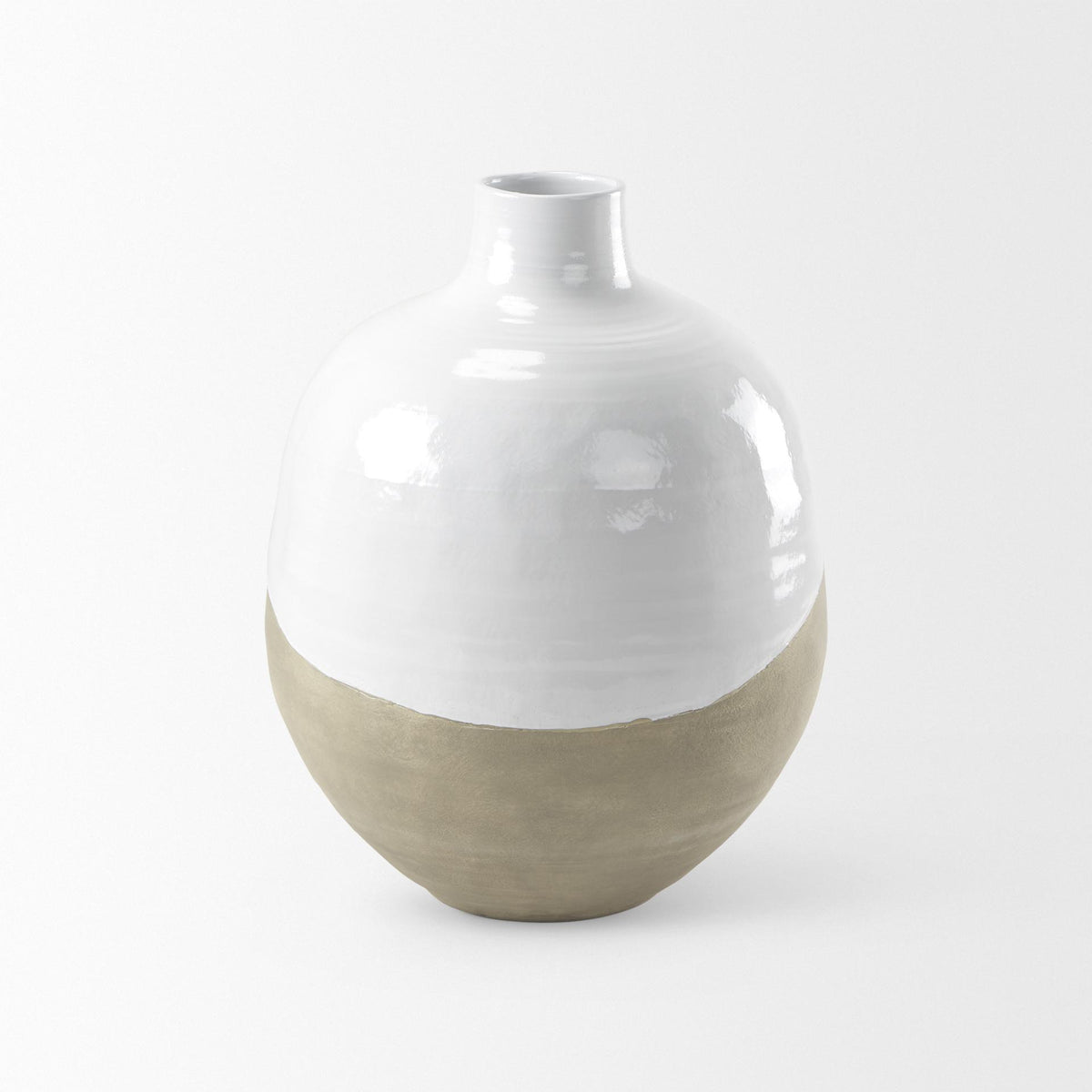 Mercana Amos 18.5L x 18.5W x 24.4H White and Dark Beige Color Blocked Ceramic Floor Vase