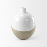Mercana Amos 18.5L x 18.5W x 24.4H White and Dark Beige Color Blocked Ceramic Floor Vase
