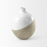 Mercana Amos 18.5L x 18.5W x 24.4H White and Dark Beige Color Blocked Ceramic Floor Vase
