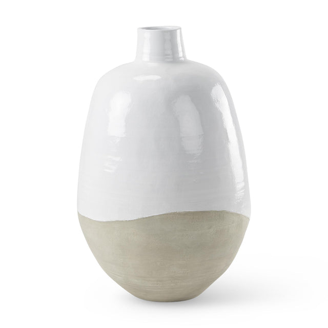 Mercana Amos 20.5L x 20.5W x 31.9H White and Dark Beige Color Blocked Ceramic Floor Vase