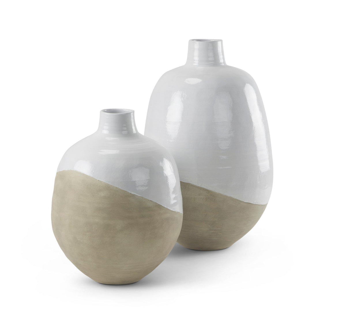 Mercana Amos 20.5L x 20.5W x 31.9H White and Dark Beige Color Blocked Ceramic Floor Vase