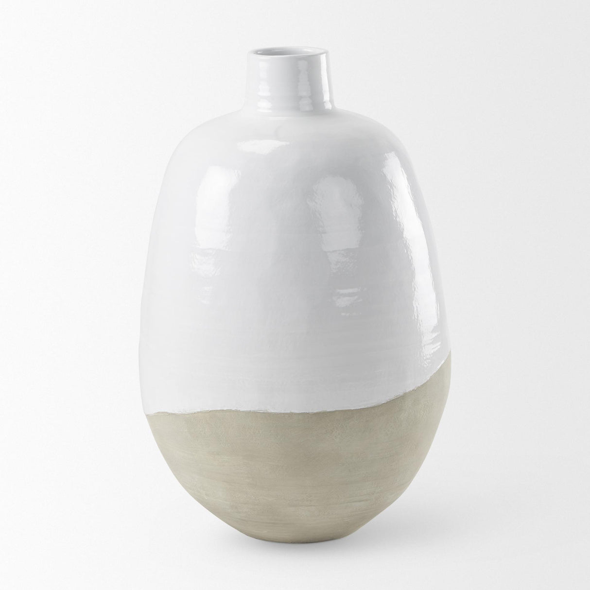 Mercana Amos 20.5L x 20.5W x 31.9H White and Dark Beige Color Blocked Ceramic Floor Vase