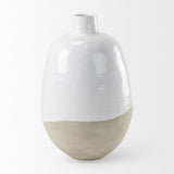 Mercana Amos 20.5L x 20.5W x 31.9H White and Dark Beige Color Blocked Ceramic Floor Vase
