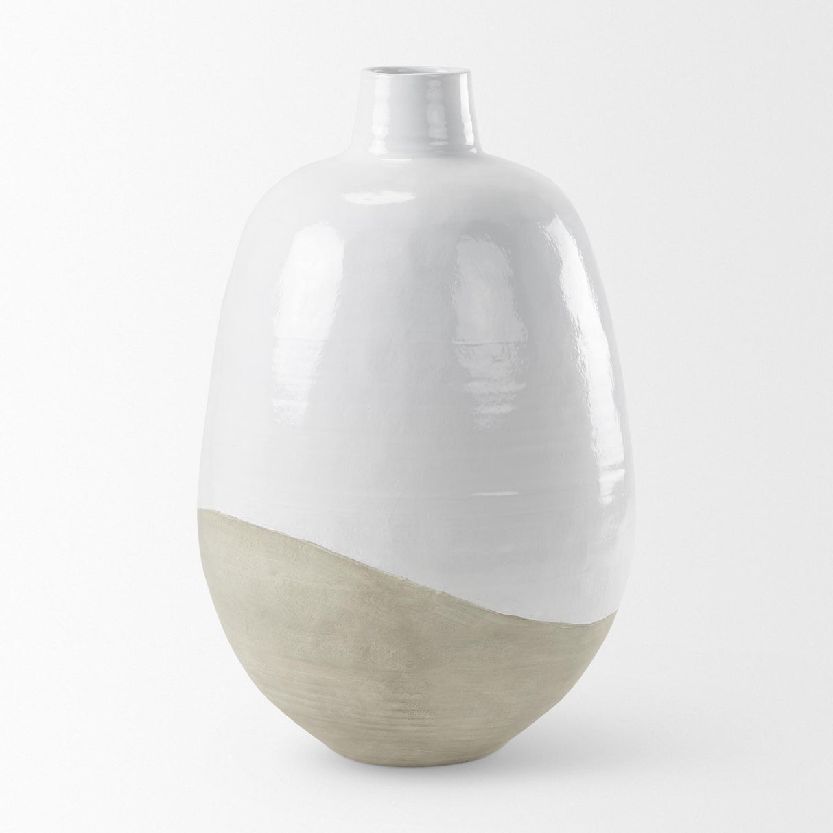 Mercana Amos 20.5L x 20.5W x 31.9H White and Dark Beige Color Blocked Ceramic Floor Vase