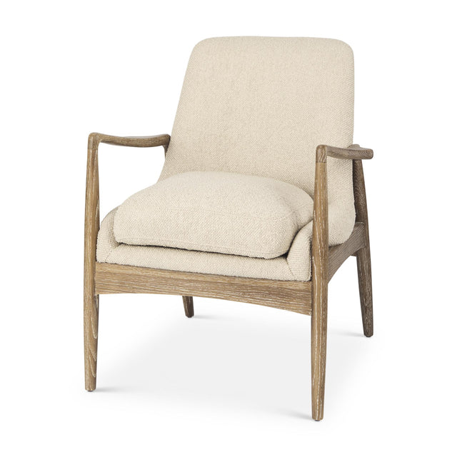 Mercana Westan Cream Boucle Fabric W/Light Brown Wood Accent Chair