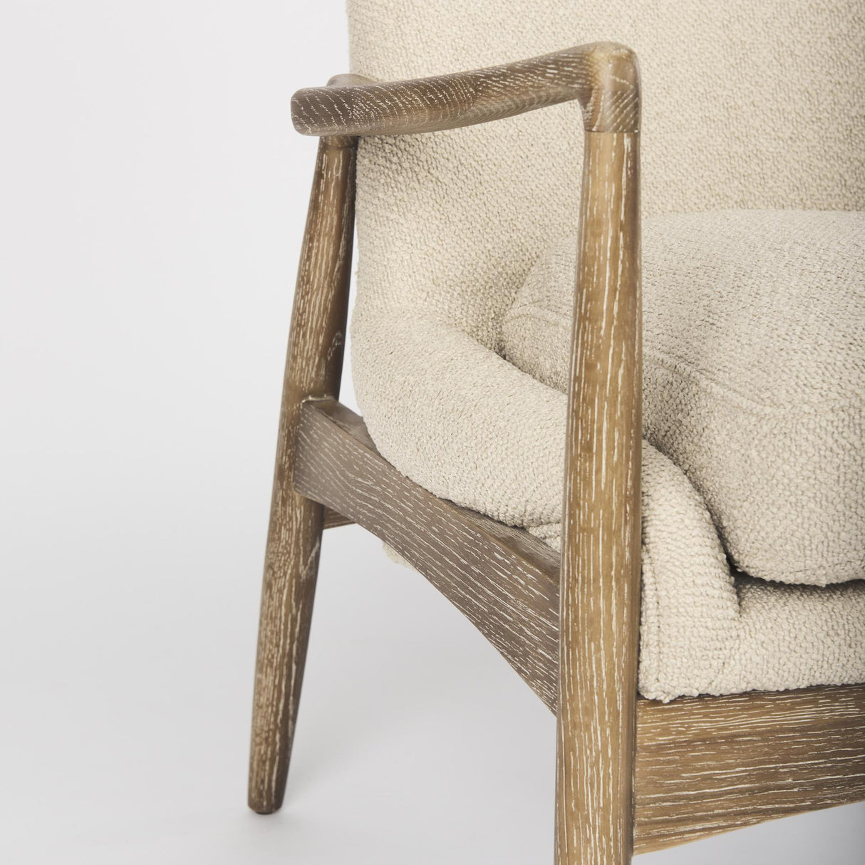 Mercana Westan Cream Boucle Fabric W/Light Brown Wood Accent Chair