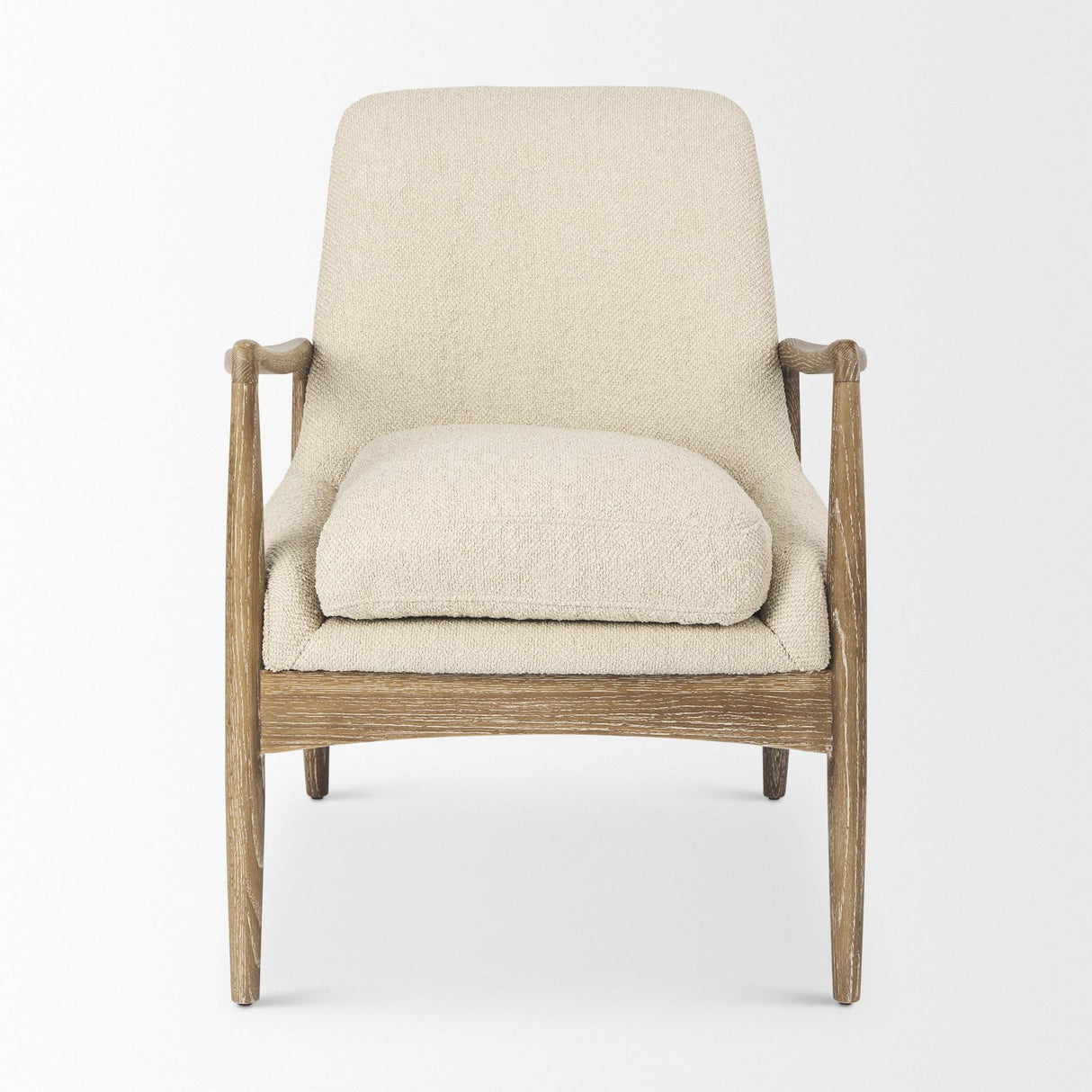 Mercana Westan Cream Boucle Fabric W/Light Brown Wood Accent Chair