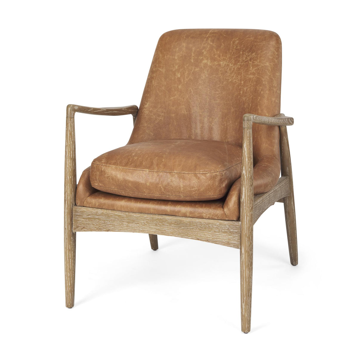 Mercana Westan Cognac Faux Leather W/Medium Brown Wood Accent Chair