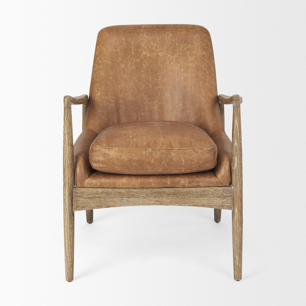 Mercana Westan Cognac Faux Leather W/Medium Brown Wood Accent Chair