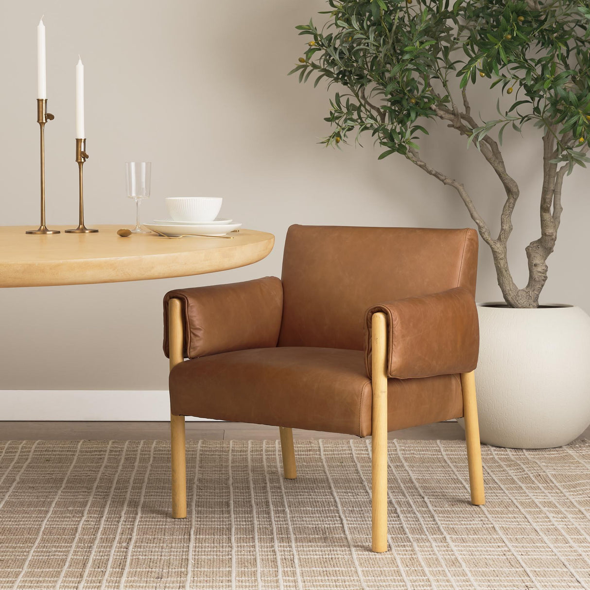 Mercana Ashton Brown Leather w/ Light Wood Accent Chair