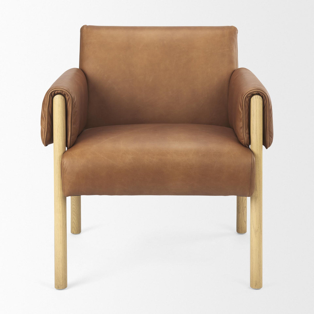 Mercana Ashton Brown Leather w/ Light Wood Accent Chair
