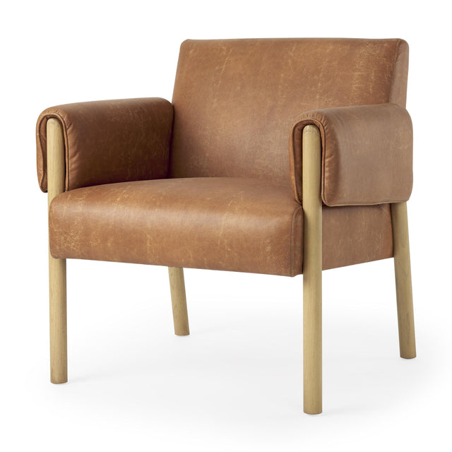 Mercana Ashton Brown Faux Leather w/ Light Wood Accent Chair