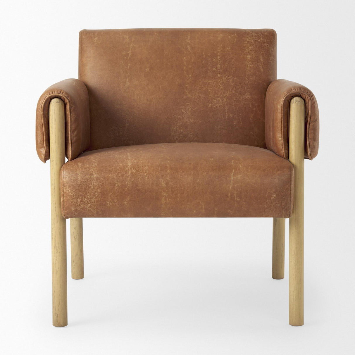 Mercana Ashton Brown Faux Leather w/ Light Wood Accent Chair
