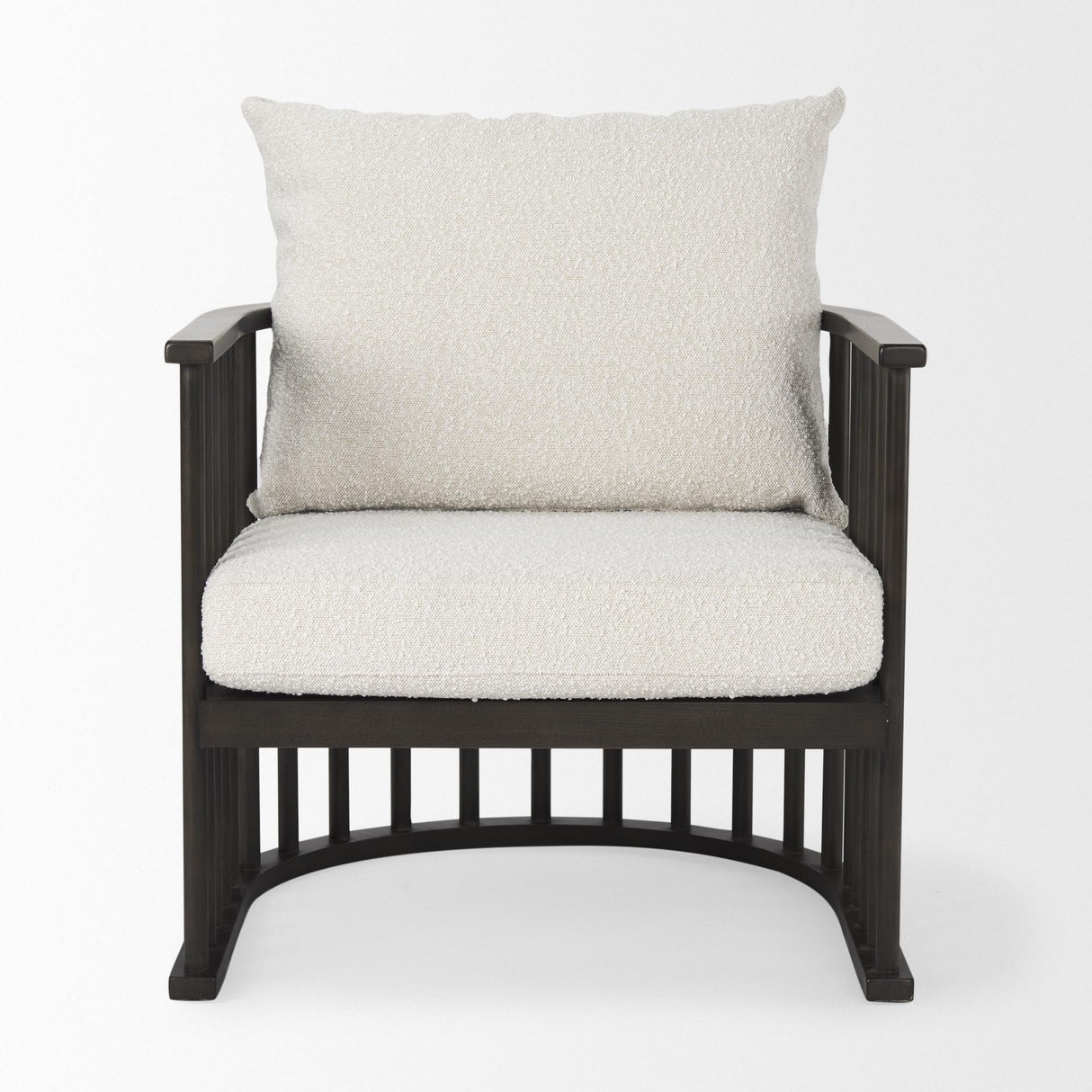 Mercana Kopari 30.1L x 30.5W x 37.2H White Boucle Fabric W/Dark Brown Wood Accent Chair