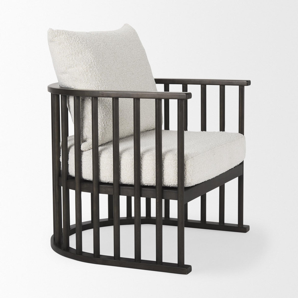 Mercana Kopari 30.1L x 30.5W x 37.2H White Boucle Fabric W/Dark Brown Wood Accent Chair