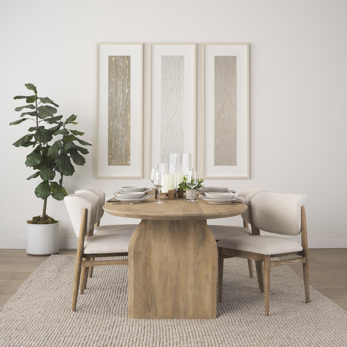 Mercana Cline Cream Fabric Upholstered and Light Brown Wood Dining Chair