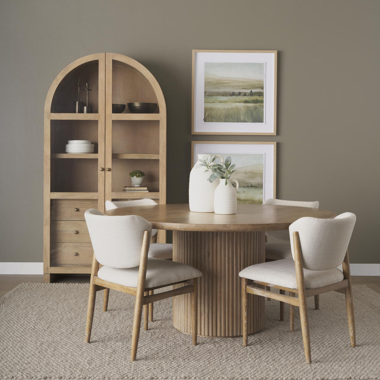 Mercana Cline Cream Fabric Upholstered and Light Brown Wood Dining Chair