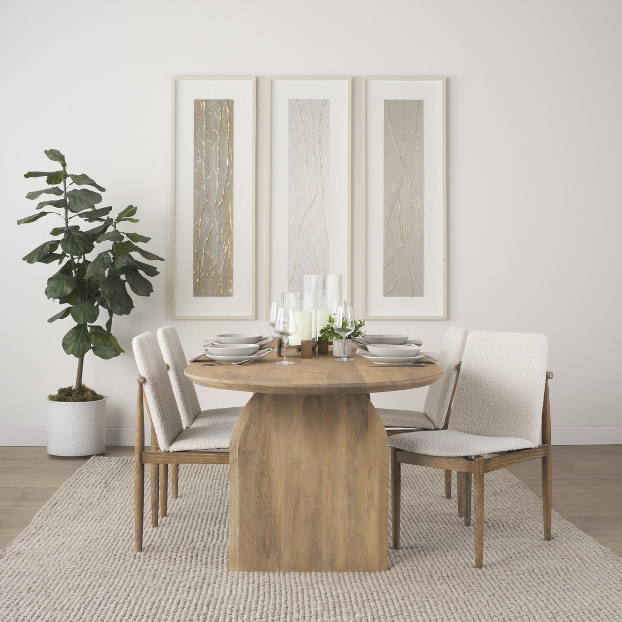 Mercana Cavett Cream Boucle Upholstered Seat W/Light Brown Wood Frame Dining Chair