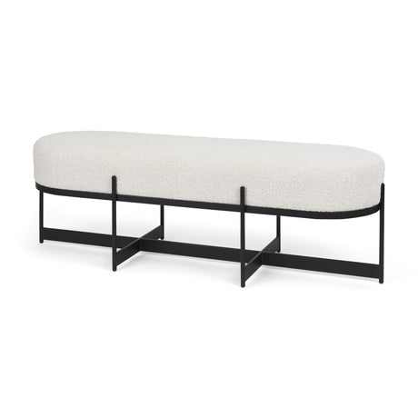 Mercana Amelia 55.0L x 18.0W x 18.0H Cream Boucle W/Black Metal Upholstered Bench