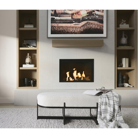 Mercana Amelia 55.0L x 18.0W x 18.0H Cream Boucle W/Black Metal Upholstered Bench